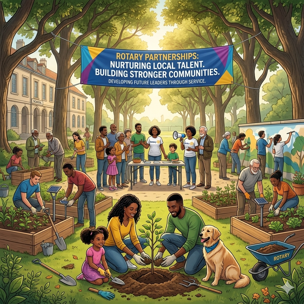 Rotary partnerships building stronger communities in town square gathering